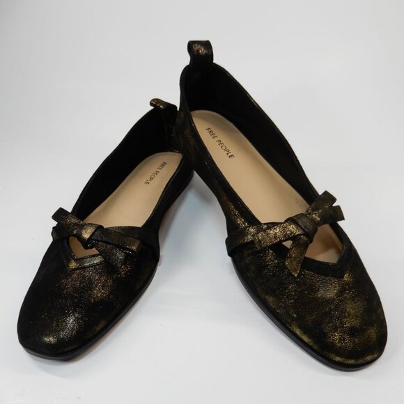 FREE PEOPLE Mania Bow Flats Size 7.5 Bronze Age Metallic  display picture 1